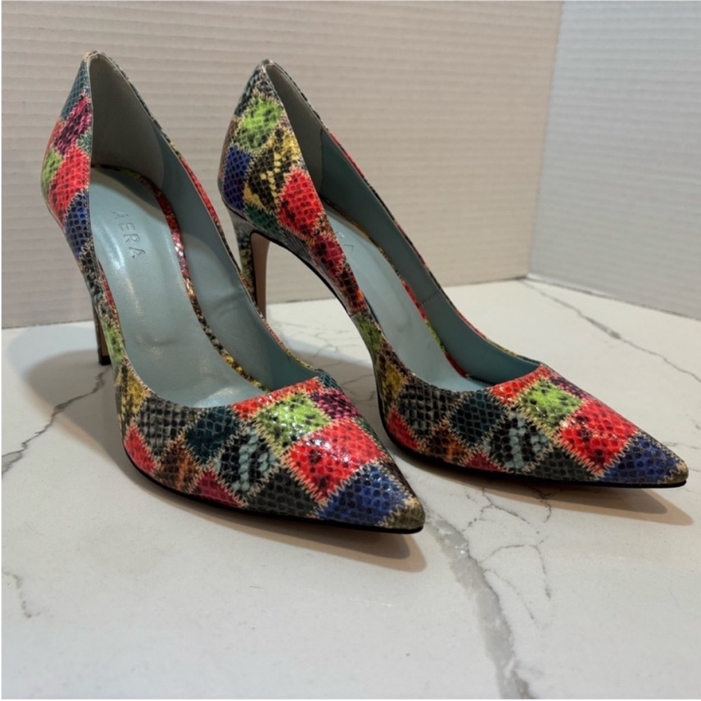 Aera Olivia Pump Snake Multicolor Patchwork Heels… - image 4
